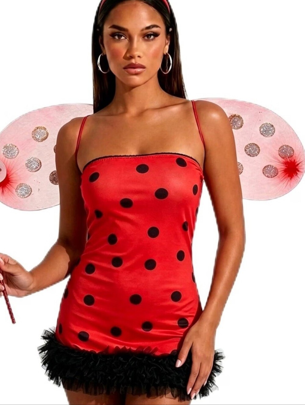 New Women’s Medium Ladybug Halloween Costume 2PC Dress Wings